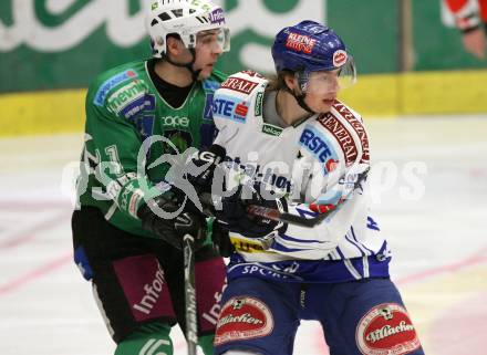 EBEL. Eishockey Bundesliga. EC Pasut VSV gegen HDD TILIA Olimpija Ljubljana, Laibach.  Michael Raffl,  (VSV), Bostjan Golicic (Ljubljana). Villach, am 27.12.2008.
Foto: Kuess 


---
pressefotos, pressefotografie, kuess, qs, qspictures, sport, bild, bilder, bilddatenbank