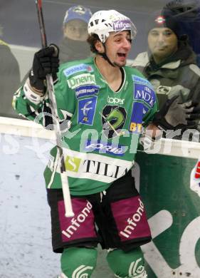 EBEL. Eishockey Bundesliga. EC Pasut VSV gegen HDD TILIA Olimpija Ljubljana, Laibach. Torjubel Brandan Yarema (Ljubljana). Villach, am 27.12.2008.
Foto: Kuess 


---
pressefotos, pressefotografie, kuess, qs, qspictures, sport, bild, bilder, bilddatenbank