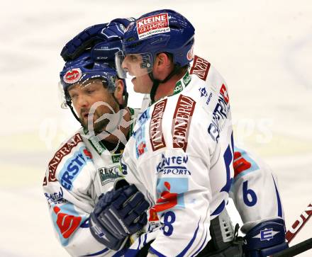 EBEL. Eishockey Bundesliga. EC Pasut VSV gegen HDD TILIA Olimpija Ljubljana, Laibach.  Torjubel Jean Francois Fortin, Gerhard Unterluggauer (VSV). Villach, am 27.12.2008.
Foto: Kuess 


---
pressefotos, pressefotografie, kuess, qs, qspictures, sport, bild, bilder, bilddatenbank