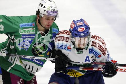 EBEL. Eishockey Bundesliga. EC Pasut VSV gegen HDD TILIA Olimpija Ljubljana, Laibach.  Wolfgang Kromp, (VSV),  Brendan Yarema (Ljubljana). Villach, am 27.12.2008.
Foto: Kuess 


---
pressefotos, pressefotografie, kuess, qs, qspictures, sport, bild, bilder, bilddatenbank