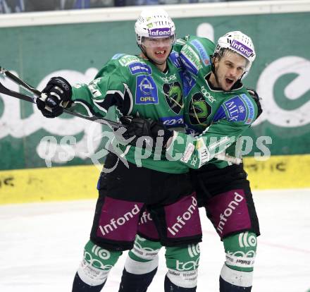 EBEL. Eishockey Bundesliga. EC Pasut VSV gegen HDD TILIA Olimpija Ljubljana, Laibach.  Torjubel Igor Cvetek, Jurij Golicic (Ljubljana). Villach, am 29.12.2008.
Foto: Kuess 


---
pressefotos, pressefotografie, kuess, qs, qspictures, sport, bild, bilder, bilddatenbank