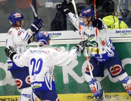 EBEL. Eishockey Bundesliga. EC Pasut VSV gegen HDD TILIA Olimpija Ljubljana, Laibach. Torjubel Michael Raffl (VSV). Villach, am 29.12.2008.
Foto: Kuess 


---
pressefotos, pressefotografie, kuess, qs, qspictures, sport, bild, bilder, bilddatenbank