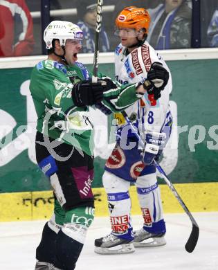 EBEL. Eishockey Bundesliga. EC Pasut VSV gegen HDD TILIA Olimpija Ljubljana, Laibach.  Roland Kaspitz, (VSV), Torjubel Igor Cvetek (Ljubljana). Villach, am 29.12.2008.
Foto: Kuess 


---
pressefotos, pressefotografie, kuess, qs, qspictures, sport, bild, bilder, bilddatenbank