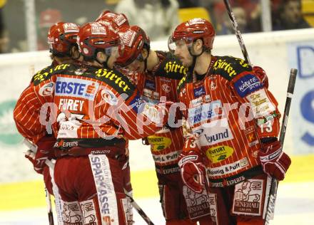 EBEL. Eishockey Bundesliga. KAC gegen  Graz 99ers. Torjubel KAC. Klagenfurt, am 1.1.2010.
Foto: Kuess 

---
pressefotos, pressefotografie, kuess, qs, qspictures, sport, bild, bilder, bilddatenbank