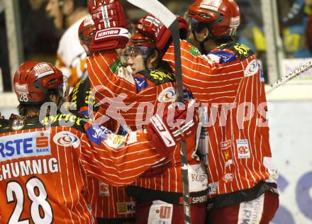 EBEL. Eishockey Bundesliga. KAC gegen  Graz 99ers.  Torjubel KAC. Klagenfurt, am 1.1.2010.
Foto: Kuess 

---
pressefotos, pressefotografie, kuess, qs, qspictures, sport, bild, bilder, bilddatenbank