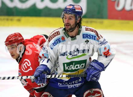 EBEL. Eishockey Bundesliga. EC Pasut VSV gegen HK Acroni Jesenice.  Kiel McLeod, (VSV), Alexander Dueck (Jesenice). Villach, am 3.1.2010.
Foto: Kuess 


---
pressefotos, pressefotografie, kuess, qs, qspictures, sport, bild, bilder, bilddatenbank