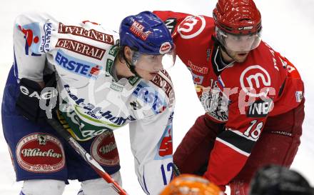 EBEL. Eishockey Bundesliga. EC Pasut VSV gegen HK Acroni Jesenice.  Michael Raffl, (VSV), Marjan Manfreda (Jesenice). Villach, am 3.1.2010.
Foto: Kuess 


---
pressefotos, pressefotografie, kuess, qs, qspictures, sport, bild, bilder, bilddatenbank