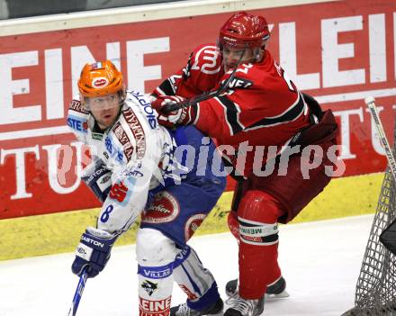 EBEL. Eishockey Bundesliga. EC Pasut VSV gegen HK Acroni Jesenice.  Roland Kaspitz, (VSV),  Miha Rebolj (Jesenice). Villach, am 3.1.2010.
Foto: Kuess 


---
pressefotos, pressefotografie, kuess, qs, qspictures, sport, bild, bilder, bilddatenbank