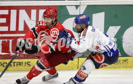 EBEL. Eishockey Bundesliga. EC Pasut VSV gegen HK Acroni Jesenice.  Gerhard Unterluggauer, (VSV), Andrej Hebar (Jesenice). Villach, am 3.1.2010.
Foto: Kuess 


---
pressefotos, pressefotografie, kuess, qs, qspictures, sport, bild, bilder, bilddatenbank