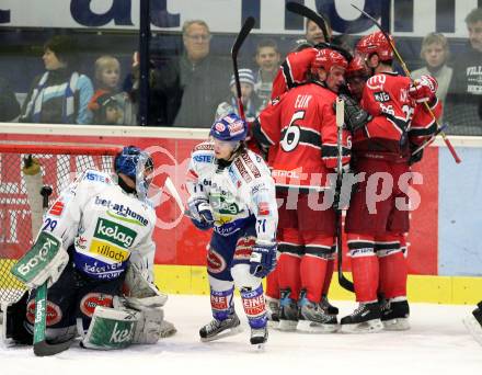 EBEL. Eishockey Bundesliga. EC Pasut VSV gegen HK Acroni Jesenice.  Torjubel Jesenice. Villach, am 3.1.2010.
Foto: Kuess 


---
pressefotos, pressefotografie, kuess, qs, qspictures, sport, bild, bilder, bilddatenbank