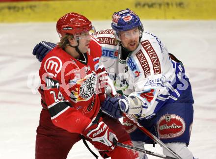 EBEL. Eishockey Bundesliga. EC Pasut VSV gegen HK Acroni Jesenice.  Thomas Pfeffer, (VSV), Anze Terlikar (Jesenice). Villach, am 3.1.2010.
Foto: Kuess 


---
pressefotos, pressefotografie, kuess, qs, qspictures, sport, bild, bilder, bilddatenbank