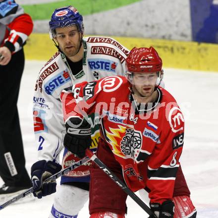 EBEL. Eishockey Bundesliga. EC Pasut VSV gegen HK Acroni Jesenice.  Michael Mike Martin (VSV), Andrej Hebar (Jesenice). Villach, am 3.1.2010.
Foto: Kuess 


---
pressefotos, pressefotografie, kuess, qs, qspictures, sport, bild, bilder, bilddatenbank