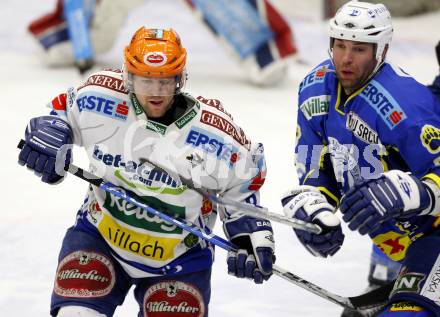 EBEL. Eishockey Bundesliga. EC Pasut VSV gegen KHL Medvescak Zagreb. Roland Kaspitz,  (VSV), Joel Prpic (Zagreb). Villach, am 5.1.2010.
Foto: Kuess 


---
pressefotos, pressefotografie, kuess, qs, qspictures, sport, bild, bilder, bilddatenbank