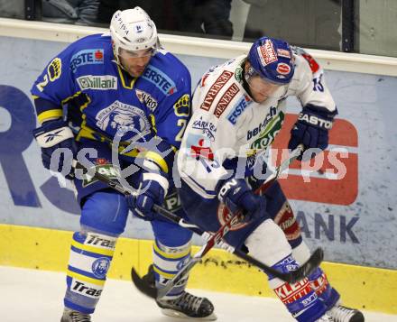 EBEL. Eishockey Bundesliga. EC Pasut VSV gegen KHL Medvescak Zagreb.  Benjamin Petrik, (VSV), Richard Seeley (Zagreb). Villach, am 5.1.2010.
Foto: Kuess 


---
pressefotos, pressefotografie, kuess, qs, qspictures, sport, bild, bilder, bilddatenbank