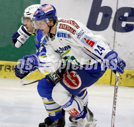 EBEL. Eishockey Bundesliga. EC Pasut VSV gegen KHL Medvescak Zagreb.  Guenther Lanzinger, (VSV), Mike Ouellette (Zagreb). Villach, am 5.1.2010.
Foto: Kuess 


---
pressefotos, pressefotografie, kuess, qs, qspictures, sport, bild, bilder, bilddatenbank