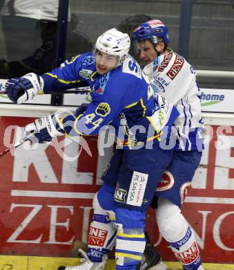 EBEL. Eishockey Bundesliga. EC Pasut VSV gegen KHL Medvescak Zagreb.  Guenther Lanzinger, (VSV), Mike Ouellette (Zagreb). Villach, am 5.1.2010.
Foto: Kuess 


---
pressefotos, pressefotografie, kuess, qs, qspictures, sport, bild, bilder, bilddatenbank