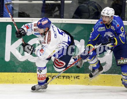 EBEL. Eishockey Bundesliga. EC Pasut VSV gegen KHL Medvescak Zagreb. Jean Francois Fortin,  (VSV), Mike Ouellette (Zagreb). Villach, am 5.1.2010.
Foto: Kuess 


---
pressefotos, pressefotografie, kuess, qs, qspictures, sport, bild, bilder, bilddatenbank