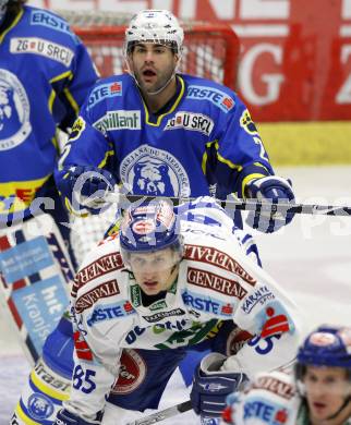 EBEL. Eishockey Bundesliga. EC Pasut VSV gegen KHL Medvescak Zagreb.  Philipp Pinter, (VSV), Richard Seeley (Zagreb). Villach, am 5.1.2010.
Foto: Kuess 


---
pressefotos, pressefotografie, kuess, qs, qspictures, sport, bild, bilder, bilddatenbank