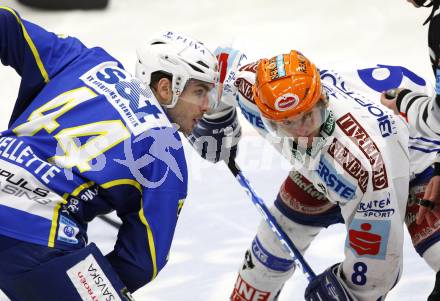 EBEL. Eishockey Bundesliga. EC Pasut VSV gegen KHL Medvescak Zagreb. Roland Kaspitz (VSV), Mike Ouellette  (Zagreb). Villach, am 5.1.2010.
Foto: Kuess 


---
pressefotos, pressefotografie, kuess, qs, qspictures, sport, bild, bilder, bilddatenbank