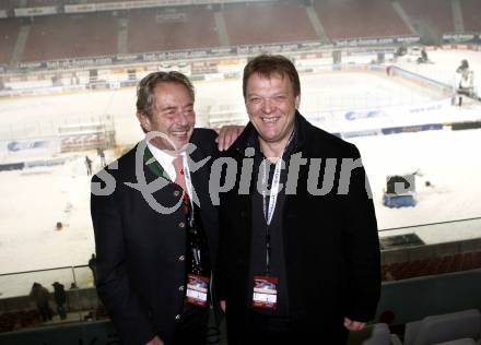 EBEL. Eishockey Bundesliga. Freiluftderby KAC gegen VSV in der Hypo Group Arena. Karl Nedwed, Gilbert Isep. Klagenfurt, am 9.1.2010.
Foto: Kuess

---
pressefotos, pressefotografie, kuess, qs, qspictures, sport, bild, bilder, bilddatenbank