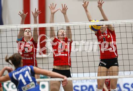 Volleyball CEV Cup. ATSC Wildcats gegen Dinamo Pancevo. Elisabeth Schilcher, Samira Mauch, Kristina Fabris. Klagenfurt, am 14.1.2010.
Foto: Kuess

---
pressefotos, pressefotografie, kuess, qs, qspictures, sport, bild, bilder, bilddatenbank