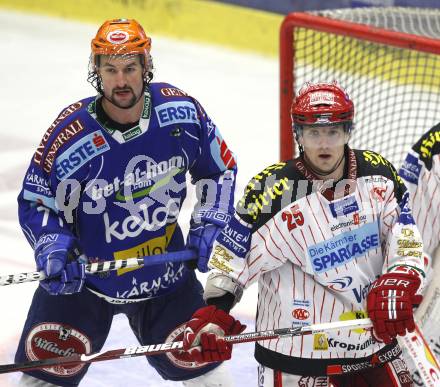 EBEL. Eishockey Bundesliga. EC Pasut VSV gegen KAC.  Kiel McLeod (VSV), Kirk Furey (KAC). Villach, am 11.10.2009.
Foto: Kuess 


---
pressefotos, pressefotografie, kuess, qs, qspictures, sport, bild, bilder, bilddatenbank