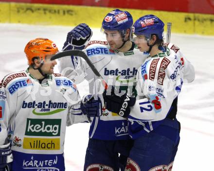 EBEL. Eishockey Bundesliga. EC Pasut VSV gegen EV Vienna Capitals.  Jubel Roland Kaspitz, Jonathan Ferland, Michael Raffl (VSV). Villach, am 17.1.2010.
Foto: Kuess 


---
pressefotos, pressefotografie, kuess, qs, qspictures, sport, bild, bilder, bilddatenbank