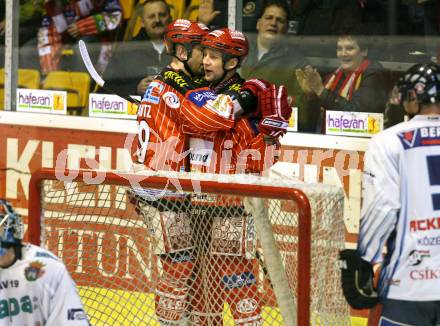 EBEL. Eishockey Bundesliga. KAC gegen Alba Volan SAPA Fehervar. Torjubel TORY Jeffrey, SHANTZ Jeffery (KAC). Klagenfurt, am 17.1.2010.
Foto: Kuess

---
pressefotos, pressefotografie, kuess, qs, qspictures, sport, bild, bilder, bilddatenbank