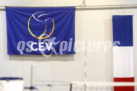 Volleyball CEV Cup. ATSC Wildcats gegen Dinamo Pancevo. Feature CEV Fahne. Klagenfurt, am 14.1.2010.
Foto: Kuess
---
pressefotos, pressefotografie, kuess, qs, qspictures, sport, bild, bilder, bilddatenbank