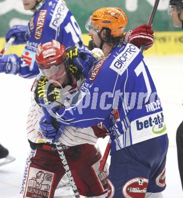 EBEL. Eishockey Bundesliga. EC Pasut VSV gegen KAC.  Kiel McLeod (VSV), David Schuller (KAC). Villach, am 11.10.2009.
Foto: Kuess 


---
pressefotos, pressefotografie, kuess, qs, qspictures, sport, bild, bilder, bilddatenbank