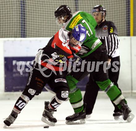 Eishockey CHL. VST Voelkermarkt gegen EC Feld am See.  Martin Florian (Voelkermarkt), Kristian Kravanja (Feld am See). Voelkermarkt, am 16.1.2010.
Foto: Kuess 


---
pressefotos, pressefotografie, kuess, qs, qspictures, sport, bild, bilder, bilddatenbank