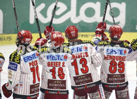 EBEL. Eishockey Bundesliga. EC Pasut VSV gegen KAC. Jubel (KAC). Villach, am 11.10.2009.
Foto: Kuess 


---
pressefotos, pressefotografie, kuess, qs, qspictures, sport, bild, bilder, bilddatenbank