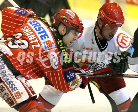 EBEL. Eishockey Bundesliga. KAC gegen HK Acroni Jesenice. Jeff Shantz, (KAC), Todd Elik (Jesenice). Klagenfurt, am 22.1.2010.
Foto: Kuess

---
pressefotos, pressefotografie, kuess, qs, qspictures, sport, bild, bilder, bilddatenbank