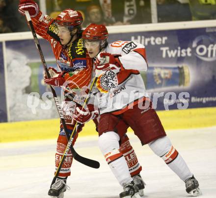 EBEL. Eishockey Bundesliga. KAC gegen HK Acroni Jesenice. Silvio Jakobitsch, (KAC), Klemen Pretnar (Jesenice). Klagenfurt, am 22.1.2010.
Foto: Kuess

---
pressefotos, pressefotografie, kuess, qs, qspictures, sport, bild, bilder, bilddatenbank