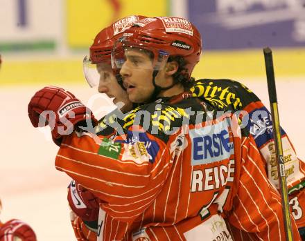 EBEL. Eishockey Bundesliga. KAC gegen EV Vienna Capitals. Torjubel Johannes Reichel, Johannes Kirisits KAC. Klagenfurt, am 24.1.2010.
Foto: Kuess

---
pressefotos, pressefotografie, kuess, qs, qspictures, sport, bild, bilder, bilddatenbank