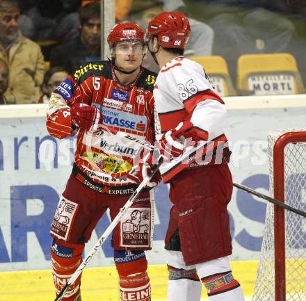 EBEL. Eishockey Bundesliga. KAC gegen HK Acroni Jesenice. David Schuller (KAC), Sabahudin Kovacevic  (Jesenice). Klagenfurt, am 13.10.2009.
Foto: Kuess 

---
pressefotos, pressefotografie, kuess, qs, qspictures, sport, bild, bilder, bilddatenbank