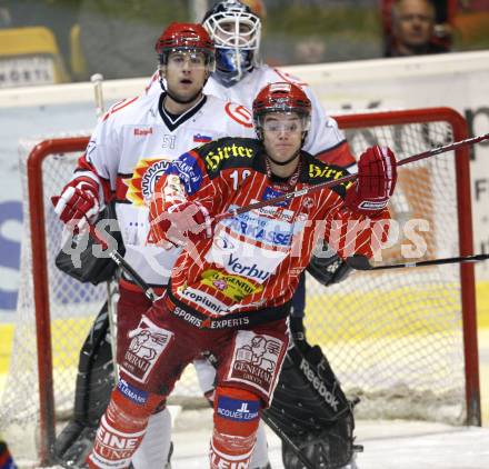 EBEL. Eishockey Bundesliga. KAC gegen HK Acroni Jesenice. Silvio Jakobitsch (KAC), Mitja Robar  (Jesenice). Klagenfurt, am 13.10.2009.
Foto: Kuess 

---
pressefotos, pressefotografie, kuess, qs, qspictures, sport, bild, bilder, bilddatenbank