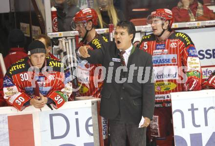 EBEL. Eishockey Bundesliga. KAC gegen HK Acroni Jesenice. Rene Swette, Trainer Many Viveiros (KAC). Klagenfurt, am 13.10.2009.
Foto: Kuess 

---
pressefotos, pressefotografie, kuess, qs, qspictures, sport, bild, bilder, bilddatenbank