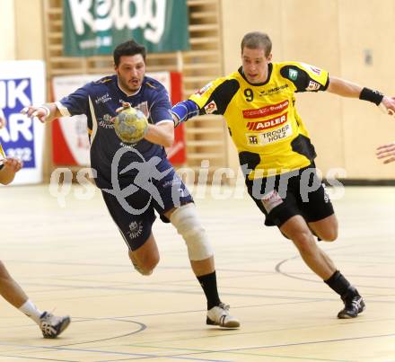 Handball OEHB Cup. SC Ferlach gegen ULZ Schwaz. KOSCHU Christian  (Ferlach), POEHL Philipp (Schwaz). Ferlach, 29.1.2010.
Foto: Kuess

---
pressefotos, pressefotografie, kuess, qs, qspictures, sport, bild, bilder, bilddatenbank