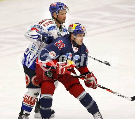 EBEL. Eishockey Bundesliga. EC Pasut VSV gegen Red Bulls Salzburg.  Gerhard Unterluggauer, (VSV),  Daniel Welser (Salzburg). Villach, am 31.1.2010.
Foto: Kuess 


---
pressefotos, pressefotografie, kuess, qs, qspictures, sport, bild, bilder, bilddatenbank