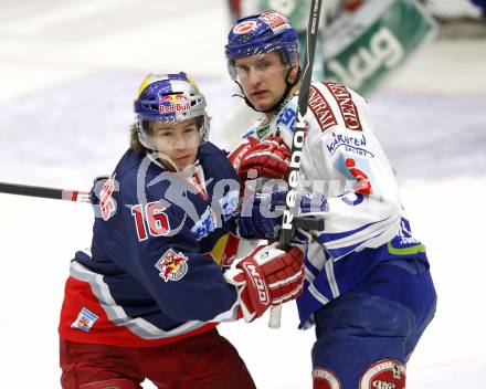 EBEL. Eishockey Bundesliga. EC Pasut VSV gegen Red Bulls Salzburg.  Philipp Pinter, (VSV),  Ryan Duncan (Salzburg). Villach, am 31.1.2010.
Foto: Kuess 


---
pressefotos, pressefotografie, kuess, qs, qspictures, sport, bild, bilder, bilddatenbank