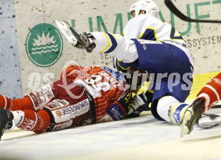 EBEL. Eishockey Bundesliga. KAC gegen KHL Medvescak Zagreb. Jeff Shantz (KAC), Joel Prpich (Zagreb). Klagenfurt, am 2.2.2010.
Foto: Kuess

---
pressefotos, pressefotografie, kuess, qs, qspictures, sport, bild, bilder, bilddatenbank