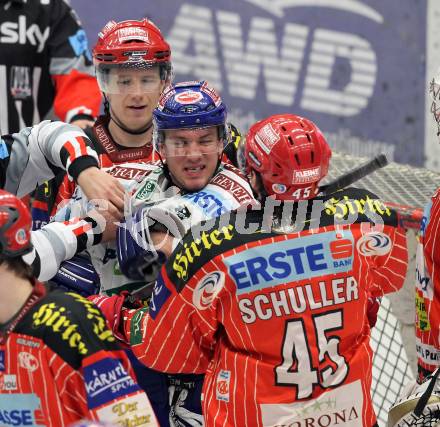 EBEL. Eishockey Bundesliga. EC Pasut VSV gegen KAC.  Robert Nathan Di Casmirro,(VSV),   Kirk Furey, David Schuller (KAC). Villach, am 5.2.2010.
Foto: Kuess 


---
pressefotos, pressefotografie, kuess, qs, qspictures, sport, bild, bilder, bilddatenbank