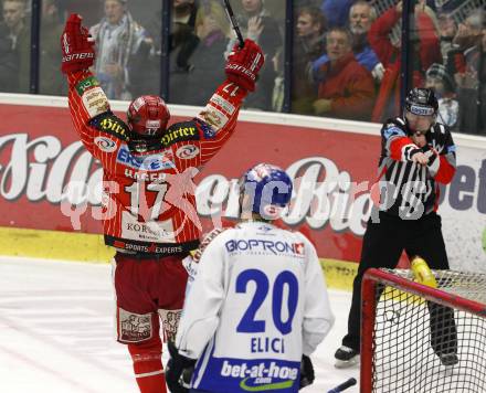 EBEL. Eishockey Bundesliga. EC Pasut VSV gegen KAC. Torjubel Gregor Hager (KAC). Villach, am 5.2.2010.
Foto: Kuess 


---
pressefotos, pressefotografie, kuess, qs, qspictures, sport, bild, bilder, bilddatenbank