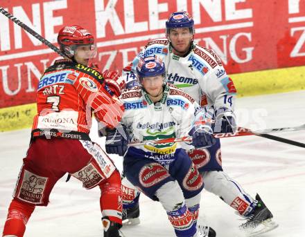 EBEL. Eishockey Bundesliga. EC Pasut VSV gegen KAC. Andreas Kristler, Nathan Robert Di Casmirro,  (VSV), Herbert Ratz (KAC). Villach, am 5.2.2010.
Foto: Kuess 


---
pressefotos, pressefotografie, kuess, qs, qspictures, sport, bild, bilder, bilddatenbank