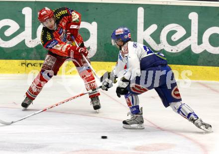 EBEL. Eishockey Bundesliga. EC Pasut VSV gegen KAC.  Wolfgang Kromp, (VSV),  Dieter Kalt (KAC). Villach, am 5.2.2010.
Foto: Kuess 


---
pressefotos, pressefotografie, kuess, qs, qspictures, sport, bild, bilder, bilddatenbank