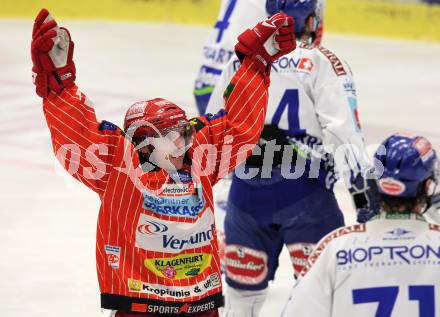 EBEL. Eishockey Bundesliga. EC Pasut VSV gegen KAC. Torjubel Dieter Kalt (KAC). Villach, am 5.2.2010.
Foto: Kuess 


---
pressefotos, pressefotografie, kuess, qs, qspictures, sport, bild, bilder, bilddatenbank