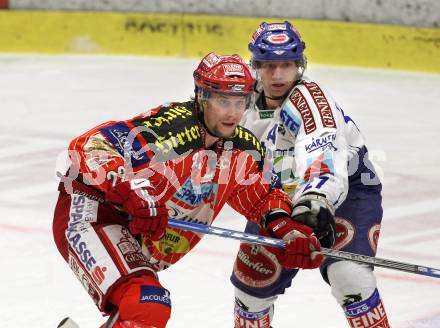 EBEL. Eishockey Bundesliga. EC Pasut VSV gegen KAC. Wolfgang Kromp,  (VSV), Jason Morgan (KAC). Villach, am 5.2.2010.
Foto: Kuess 


---
pressefotos, pressefotografie, kuess, qs, qspictures, sport, bild, bilder, bilddatenbank