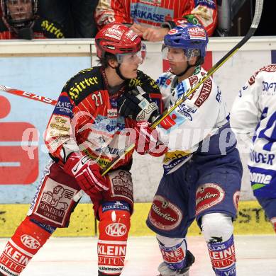 EBEL. Eishockey Bundesliga. EC Pasut VSV gegen KAC. Wolfgang Kromp, (VSV), Manuel Geier  (KAC). Villach, am 5.2.2010.
Foto: Kuess 


---
pressefotos, pressefotografie, kuess, qs, qspictures, sport, bild, bilder, bilddatenbank