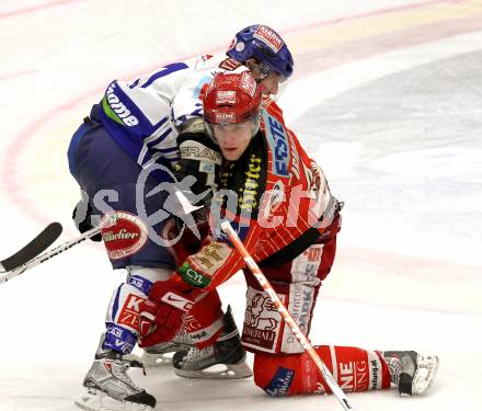 EBEL. Eishockey Bundesliga. EC Pasut VSV gegen KAC. Wolfgang Kromp,  (VSV), Markus Pirmann (KAC). Villach, am 5.2.2010.
Foto: Kuess 


---
pressefotos, pressefotografie, kuess, qs, qspictures, sport, bild, bilder, bilddatenbank